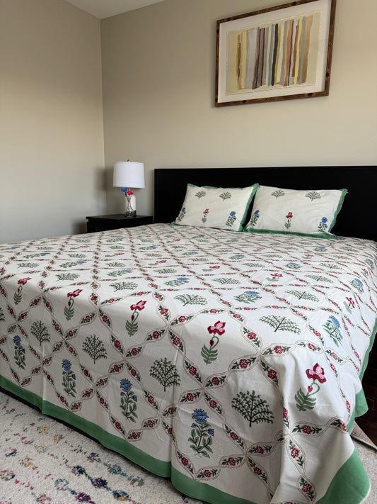 Hand Block Printed Cotton Flat Bed Sheets