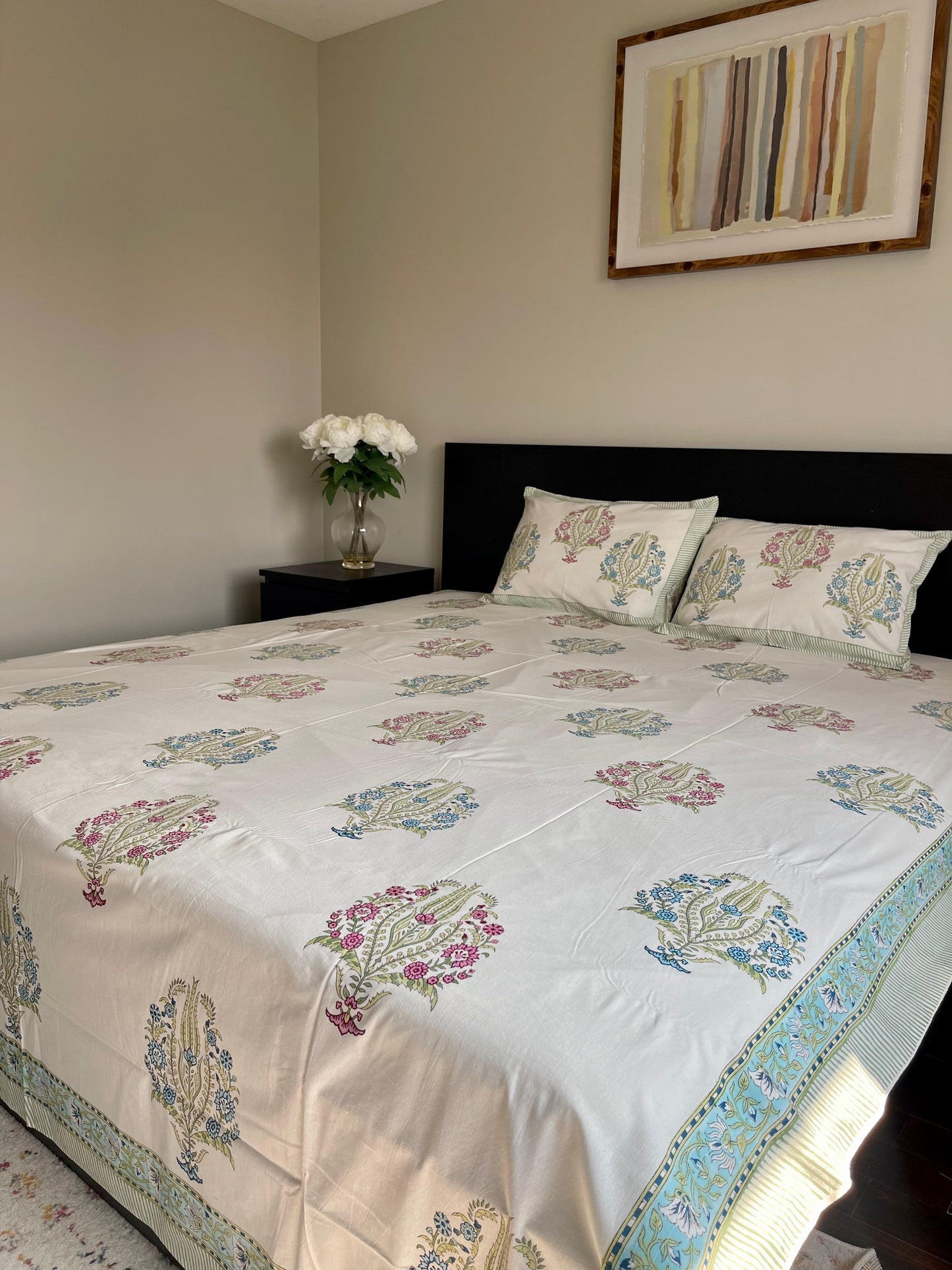 Hand Block Printed Cotton Flat Bed Sheets