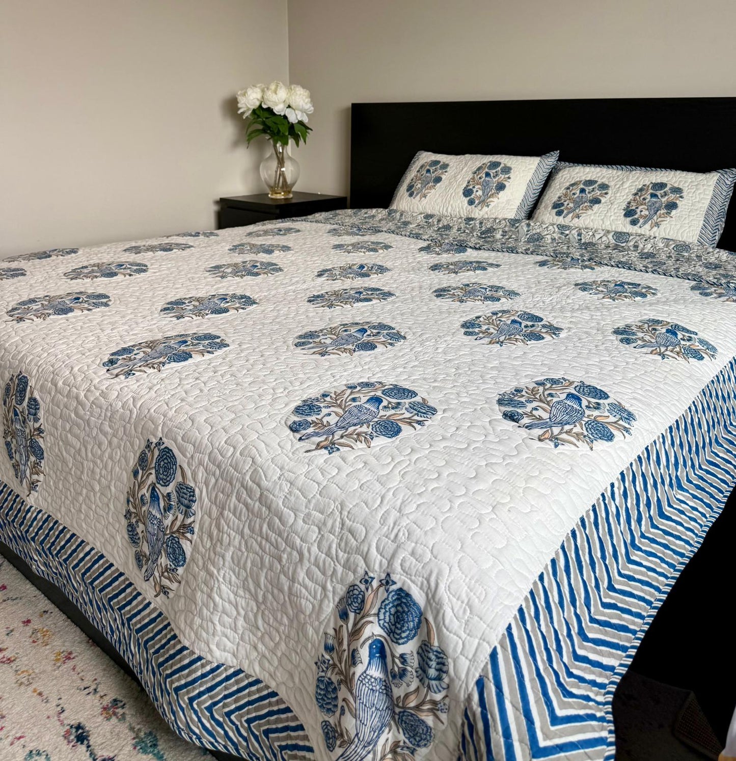 (New) Handcrafted Quilted Cotton Comforter Set (3 Pieces)