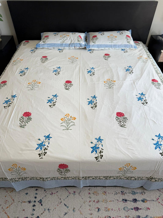 (New) Handblock Printed Cotton Flat Bedsheet Set – (90x108)
