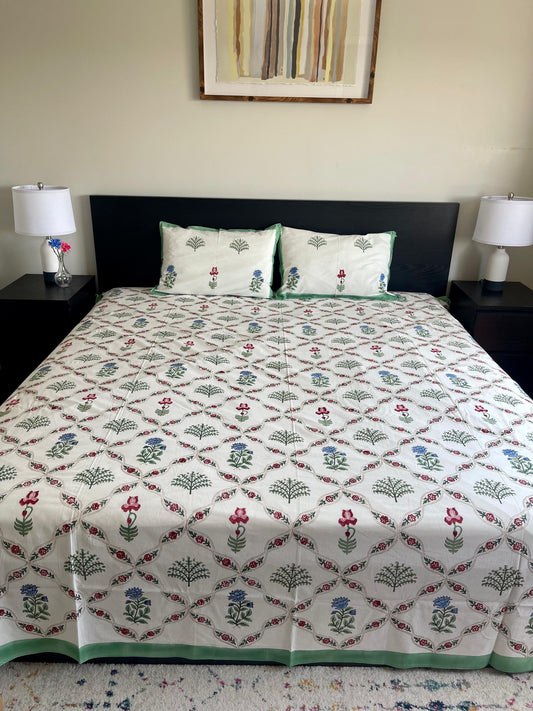 Hand Block Printed Cotton Flat Bed Sheets