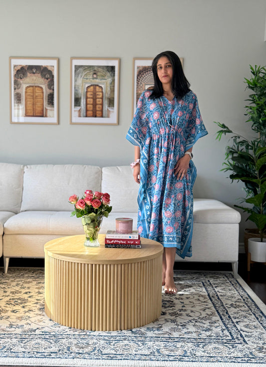 (New) Premium Cotton Hand Block Kaftan