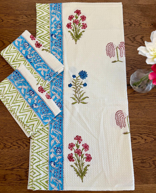 (New) Hand Block Printed Cotton Towel Set (Set of 3)