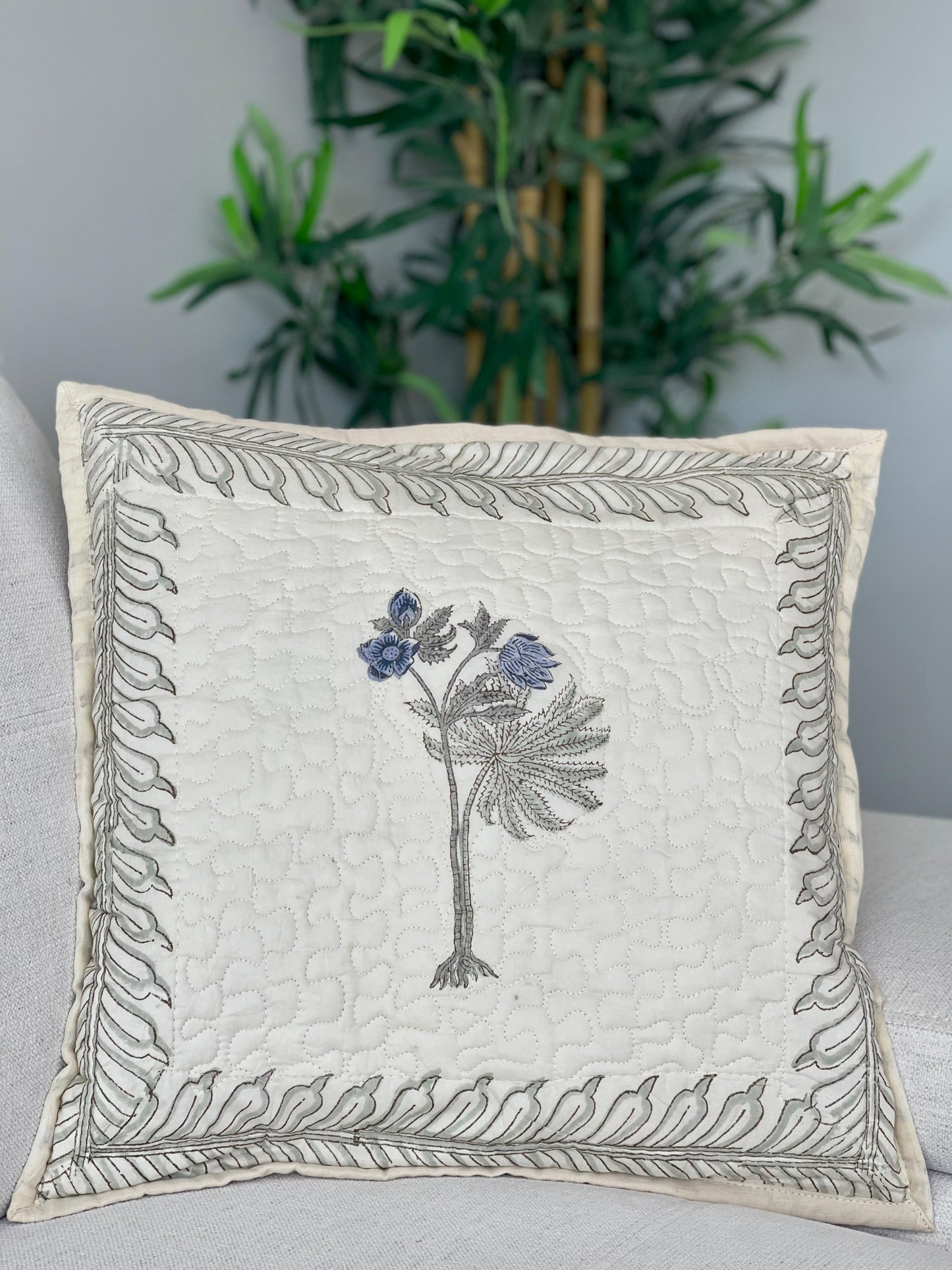 Quilted Handblock Print Cushion Cover