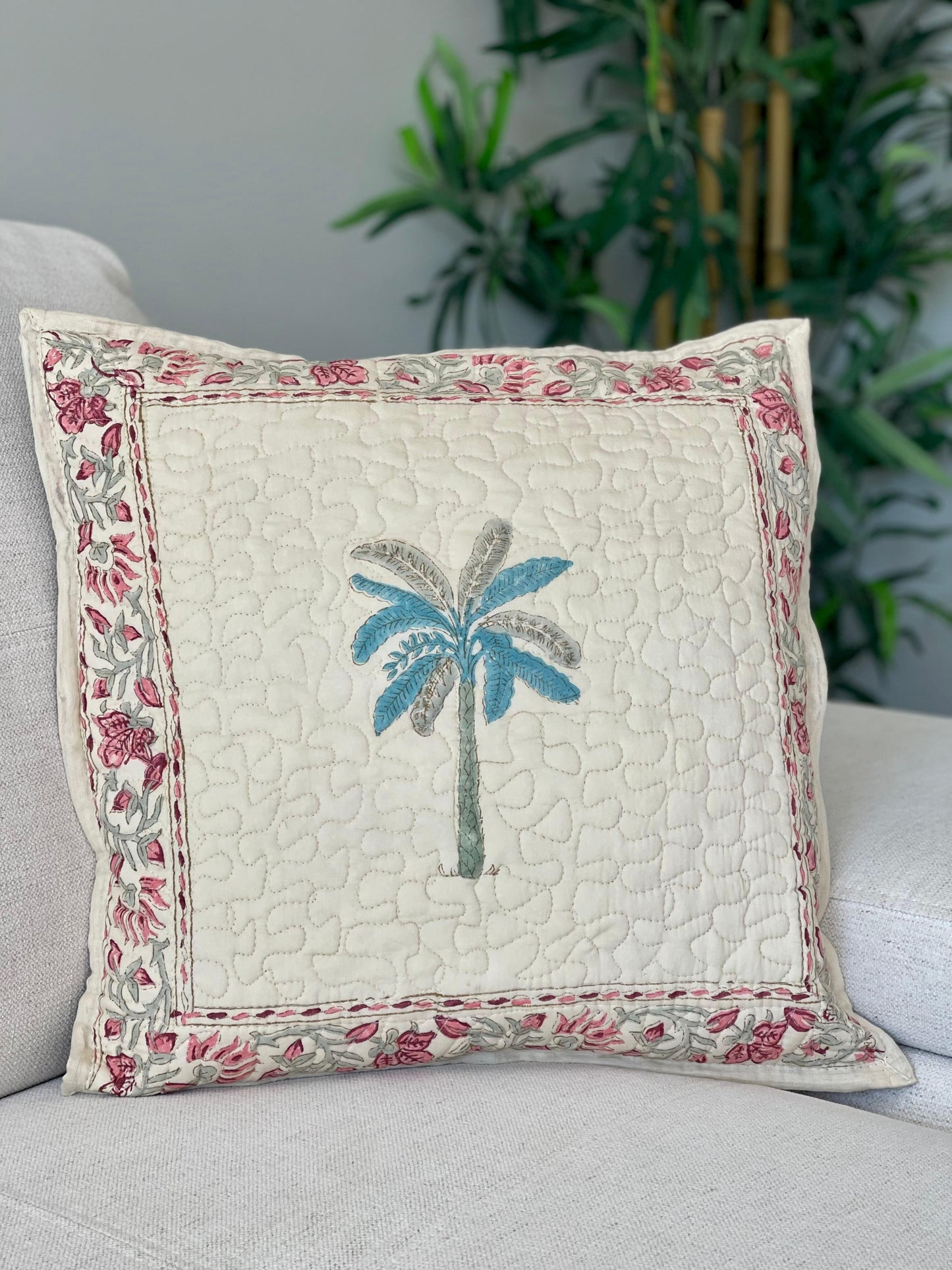 Quilted Handblock Print Cushion Cover