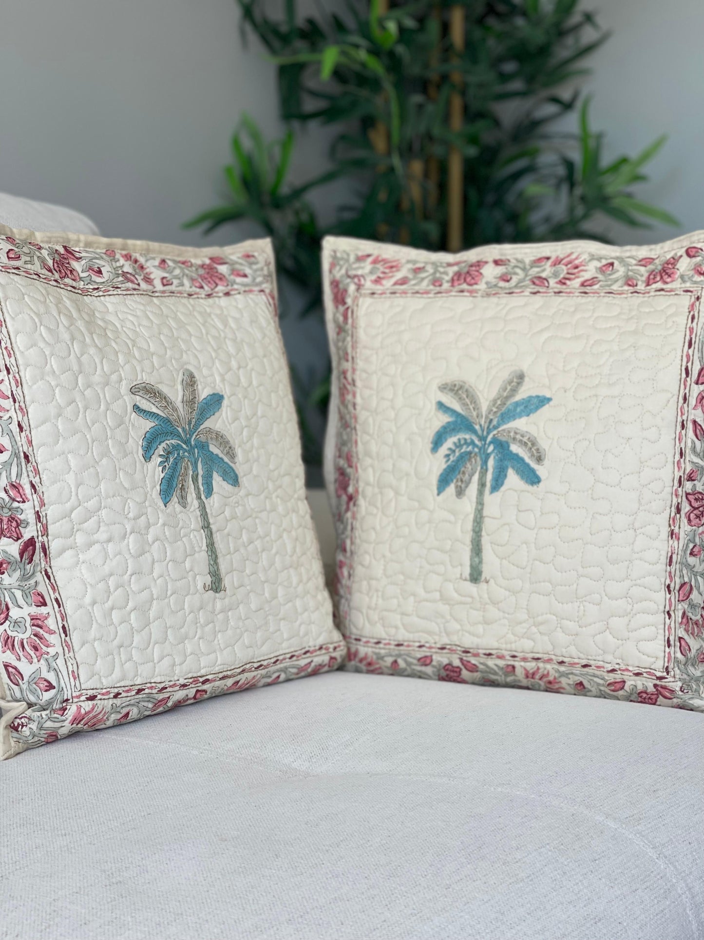 Quilted Handblock Print Cushion Cover