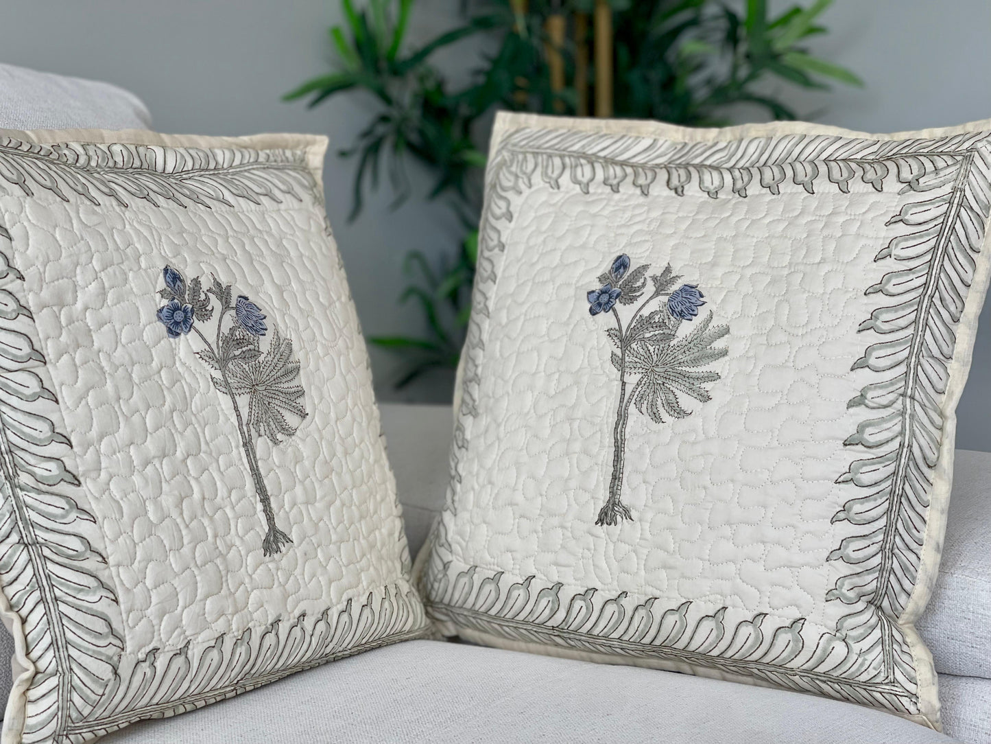Quilted Handblock Print Cushion Cover