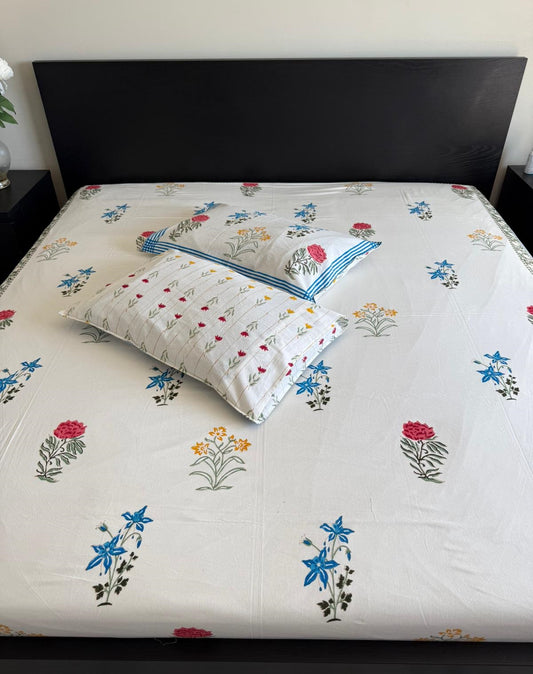 (New) Handblock Printed Cotton Flat Bedsheet Set – (90x108)