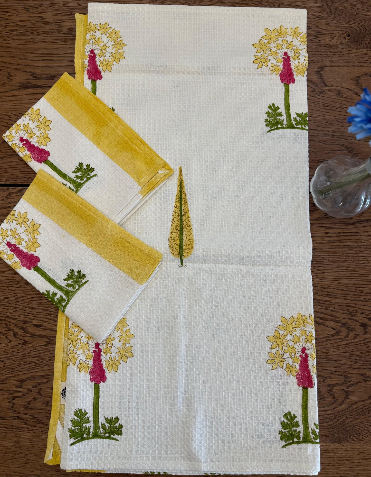 (New) Hand Block Printed Cotton Towel Set (Set of 3)