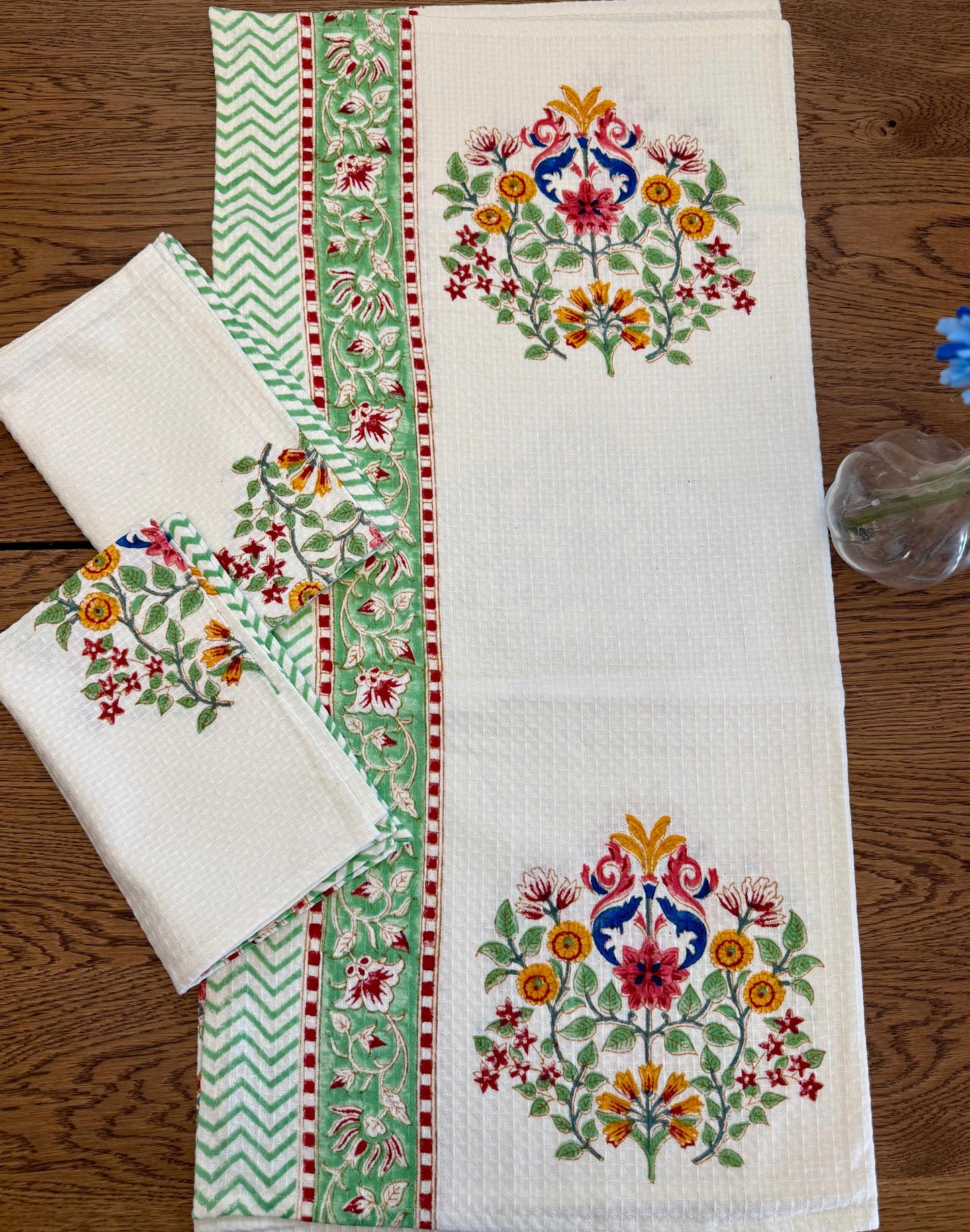 (New) Hand Block Printed Cotton Towel Set (Set of 3)