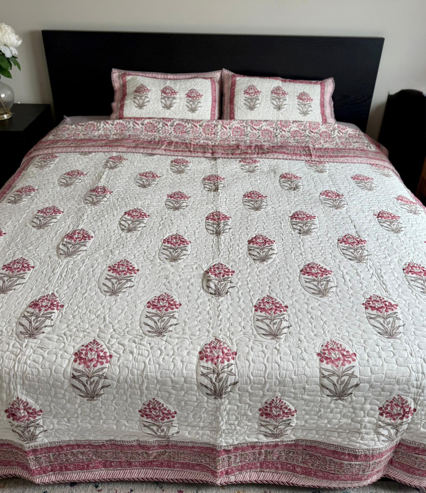 (New) Handcrafted Quilted Cotton Comforter Set (3 Pieces)