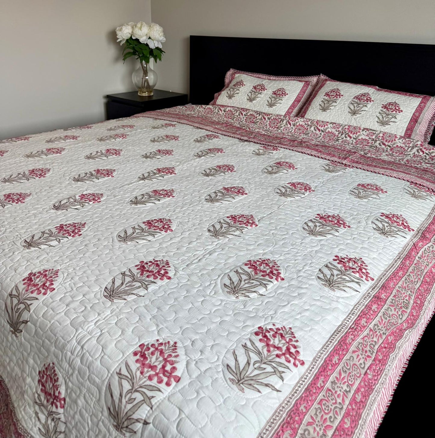 (New) Handcrafted Quilted Cotton Comforter Set (3 Pieces)