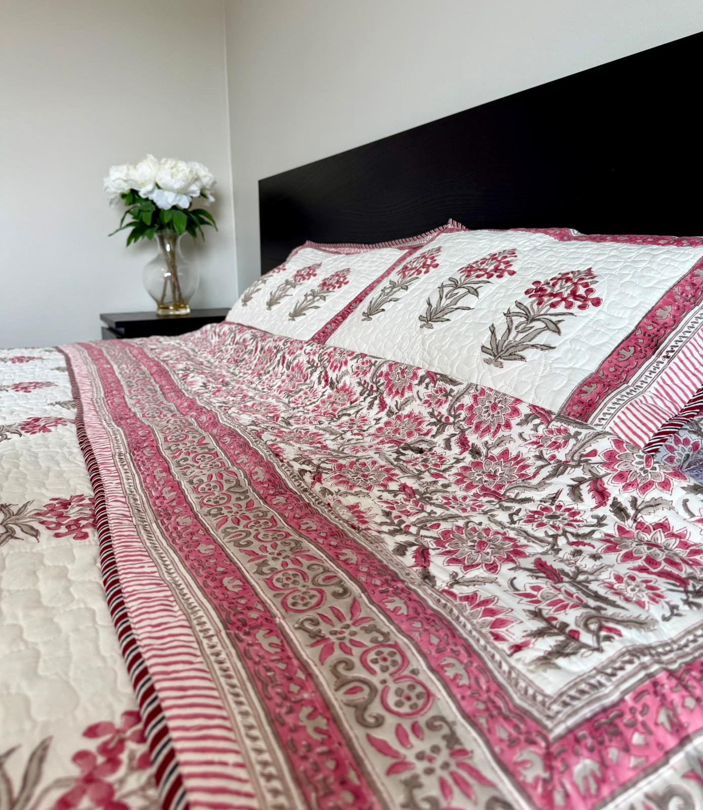 (New) Handcrafted Quilted Cotton Comforter Set (3 Pieces)